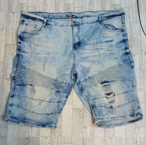 Rock Salt Denim Shorts Heavily Distressed Size 48 Light Wash Blue
